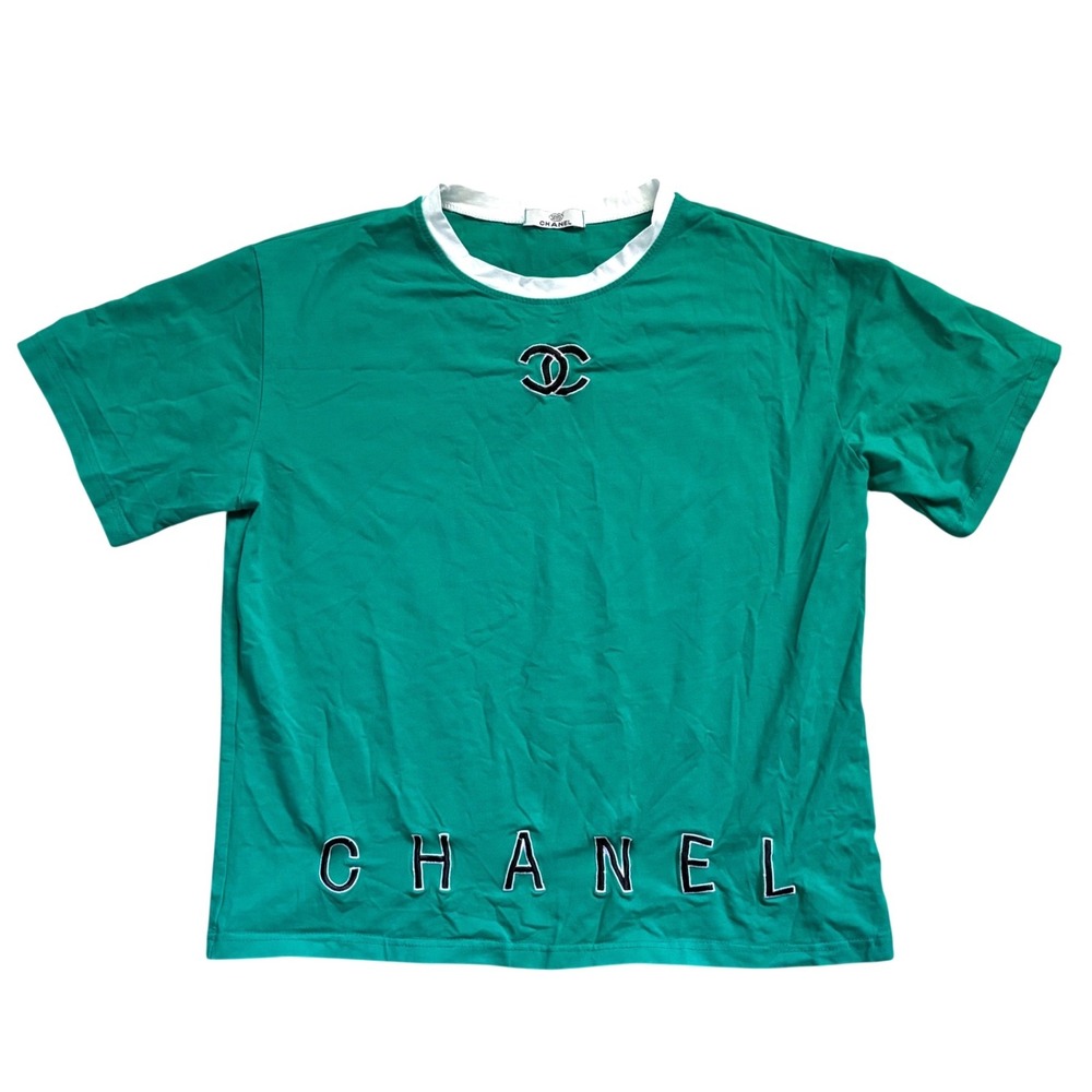 Vtg 80s CC Cruise T-Shirt Women M Green Turqoise Logo Relaxed Fit Embroidered